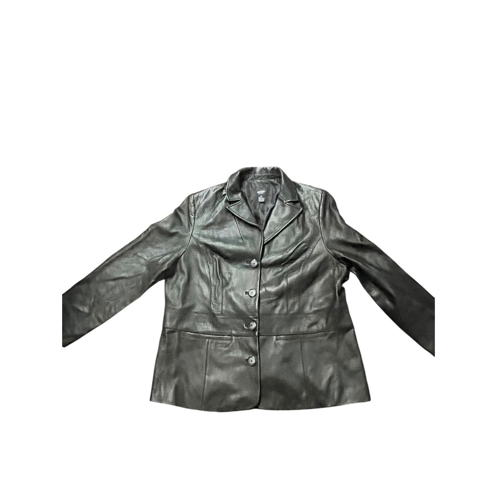 Alfani Woman Black Genuine Leather Crocodile Embossed Blazer Jacket Size 2X